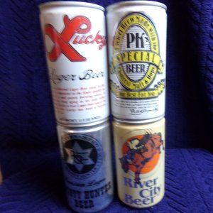 4 Vintage Beer Can Bounty Hunter River City PKs Special Lucky brewed by Falstaff